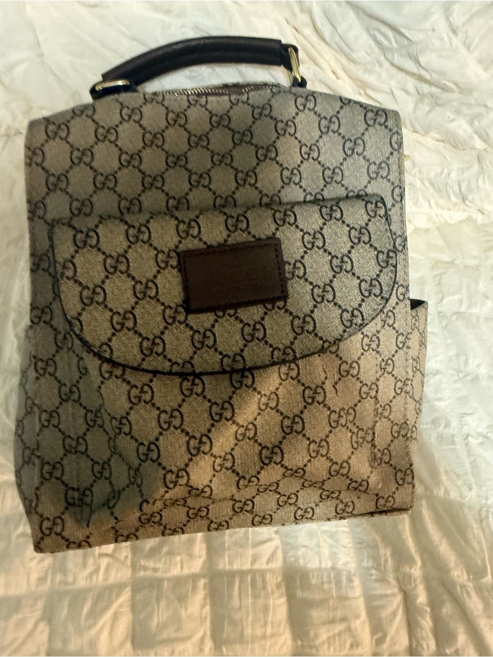 Inspired GG  Monogram Canvas Backpack with Dark Leather Handle